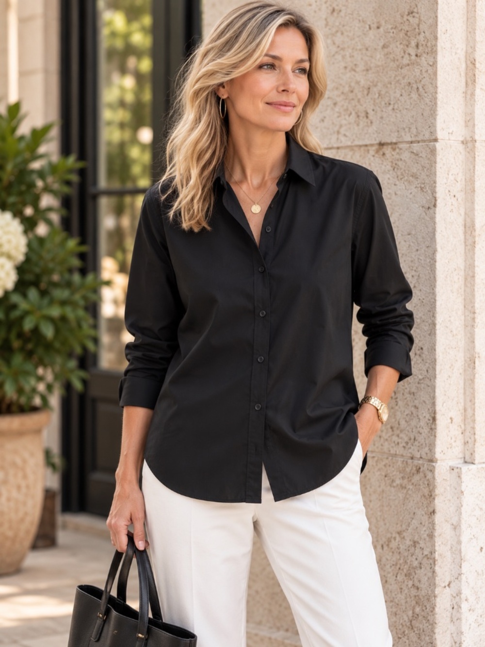 Quince 100% Organic Cotton Poplin Button Down Shirt Black Large